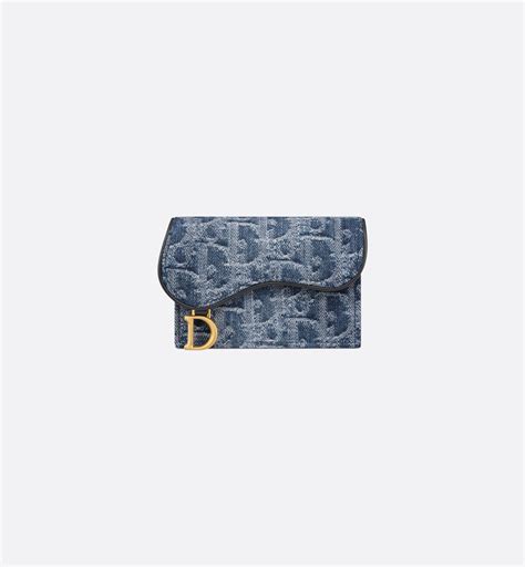 Saddle Bloom Card Holder Blue Denim Dior Oblique Jacquard